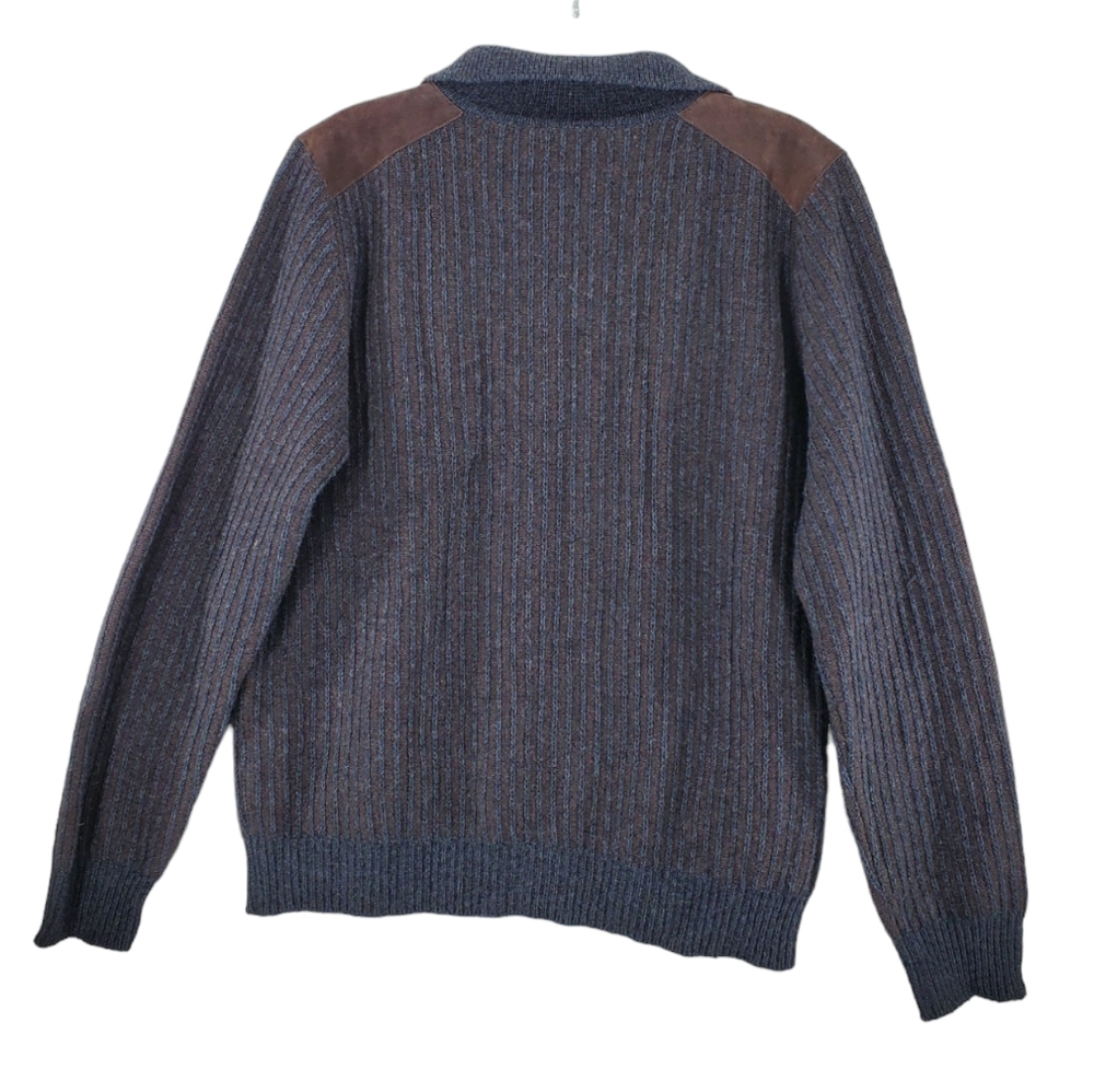 Vtg Moncler Sweater Men L Brown Gray Wool Blend Full Zip Suede Detail. Italy - Picture 12 of 12